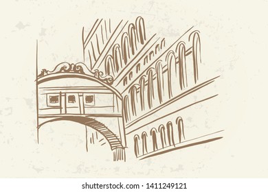 Vector sketch of bridge of sighs ( ponte dei sospiri). Venice. Italy. 