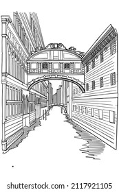 Esbozo vectorial del puente de los suspiros (ponte dei sospiri). Venecia. Italia.
