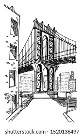 vector sketch of Brooklyn bridge in New York