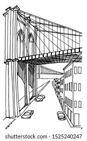 vector sketch of Brooklyn bridge in New York