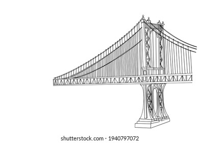 Vector Sketch Of Brooklyn Bridge In New York