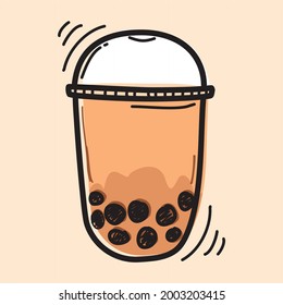 Vector sketch of bubble tea in a cup. popular drink. Hand drawn colorful illustration isolated on a white background. boba doodle art