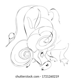 Vector sketch bull illlustration upside down in a vertical pose