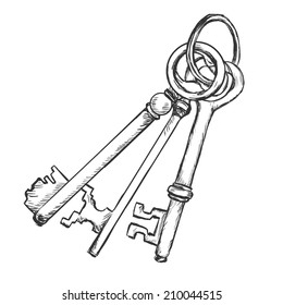 Vector Sketch Bunch of Three Antique Keys