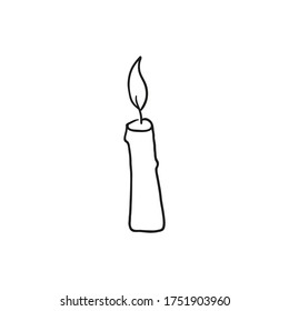 Vektorskizze einer brennenden Kerze. Handgezeichnetes Doodle-Symbol. Einzeln auf weißem Hintergrund.
