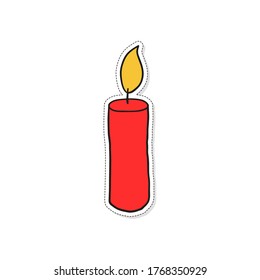 Vektorskizze einer brennenden Kerze. Handgezeichnetes Doodle-Symbol. Einzeln auf weißem Hintergrund.