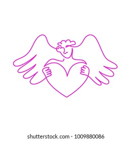Vector sketch by one line of cupid with heart. Valentine's Day. Drawing with one line