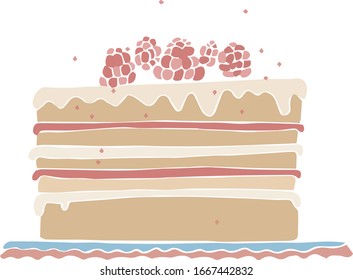 Vector sketch of the cake. Color sketch, handmade. Great idea for a postcard , calendar, holiday invitation, wrapping paper. Suitable for decorating recipes, frames, diaries.