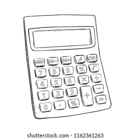 Vector sketch of calculator. Hand draw illustration isolated on white background.