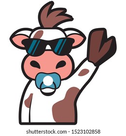 Vector sketch of a calf wearing glasses and a pacifier.