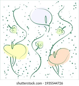 Vector sketch of calla lily flowers among dots. Sketch, illustration. decorative