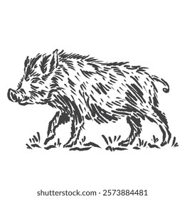 vector sketch of a calm wild boar with a unique, manual depiction