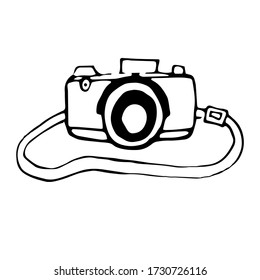 Vector sketch camera. Pictures. Black and white illustration.