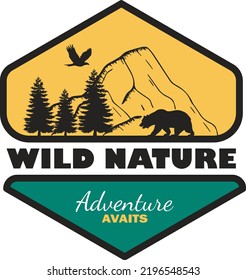 Vector sketch camping adventure wild nature. Print for t-shirt, poster, sticker. Vector elements.