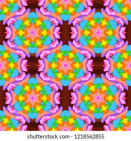 Vector sketch. It can be used on mug prints, baby apparels, wallpaper, wrapping boxes etc. Seamless Cute fabric pattern. - stock. Pattern orange, blue and pink on colors. Abstract doodles pattern.