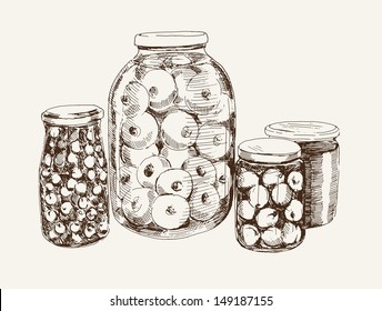 vector sketch of canned fruit