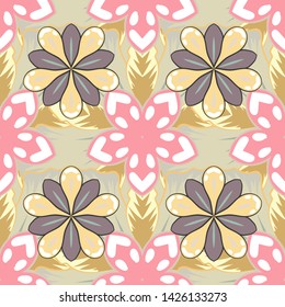Vector sketch for cards, thank you message, printing. Vintage seamless grid for design template. Seamless pattern in Eastern style with beige, yellow and pink elements.
