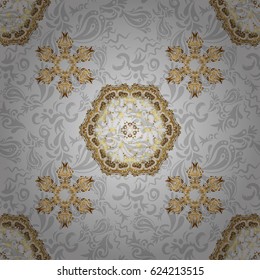 Vector sketch for cards, thank you message, printing. Vintage seamless border and grid for design template on a gray background. Seamless pattern in Eastern style with floral golden elements.