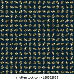 Vector sketch for cards, thank you message, printing. Vintage seamless border and grid for design template on a blue background. Seamless pattern in Eastern style with floral golden elements.