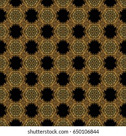Vector sketch for cards, thank you message, printing. Vintage seamless border and grid for design template on a black background. Seamless pattern in Eastern style with floral golden elements.