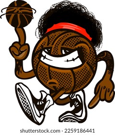 Vector sketch of the cartoon Basketball ball player with ball