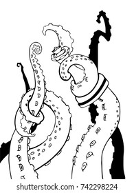 Vector sketch cartoon octopus tentacles