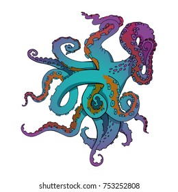 Vector sketch cartoon octopus tentacles