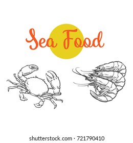 vector sketch cartoon sea crayfish lobster. Isolated illustration on a white background. Sea delicacy food concept