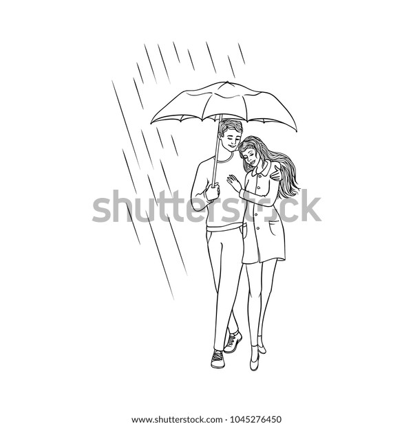 Vector Sketch Cartoon Young Couple Woman Stock Vector (Royalty Free ...