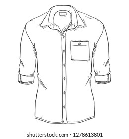 Vector Sketch Casual Men Shirt with Roll Up Sleeves