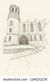 Vector sketch of Catedral de Gerona. Spain.