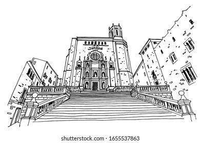 Vector sketch of Catedral de Gerona. Spain.