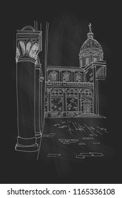 Vector sketch of cathedral in Dubrovnik, Croatia.