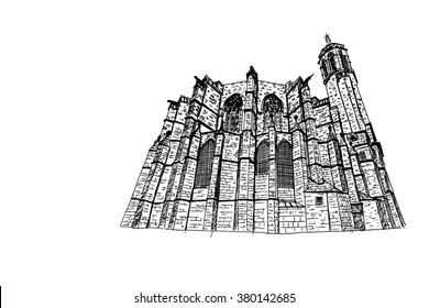 vector sketch of the Cathedral of the Holy Cross and Saint Eulalia. Barcelona. Spain.