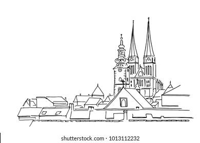 Vector sketch of Cathedral in Zagreb, Croatia