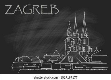 Vector sketch of Cathedral in Zagreb, Croatia