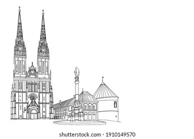 Vector sketch of Cathedral in Zagreb, Croatia