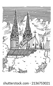 Esbozo vectorial de la Catedral en Zagreb, Croacia