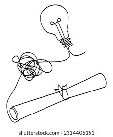 vector sketch certificate and bulb lamp single one line art, continuous 
