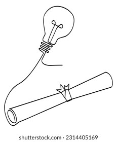 vector sketch certificate and bulb lamp single one line art, continuous 
