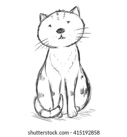 Vector Sketch Character - Funny Sitting and Staring at You Cat