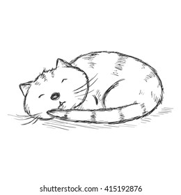 Vector Sketch Character - Funny Sleeping Cat