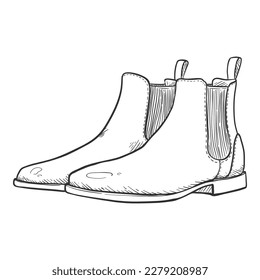 Vector Sketch Chelsea Shoes. Classic Men Boots.