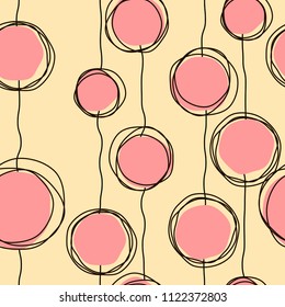 Vector sketch child round seamless retro line pattern for fabric, textile, ceramic, craft, wrapping