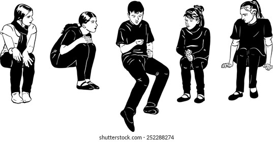 vector sketch of children playing in the guess that in your hand