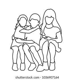 vector sketch of children sitting