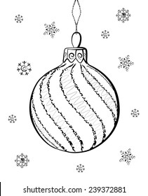 Vector sketch of Christmas ball on white background. Hand draw. Christmas decorations. Christmas toys.