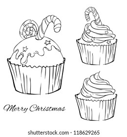 vector sketch of Christmas cake
