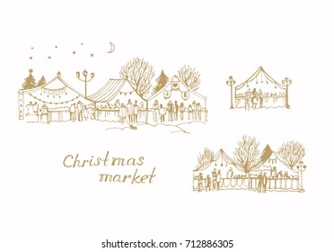 Vector sketch of Christmas market, New Year's Fair on white background