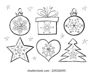 Vector sketch of Christmas set on white background.